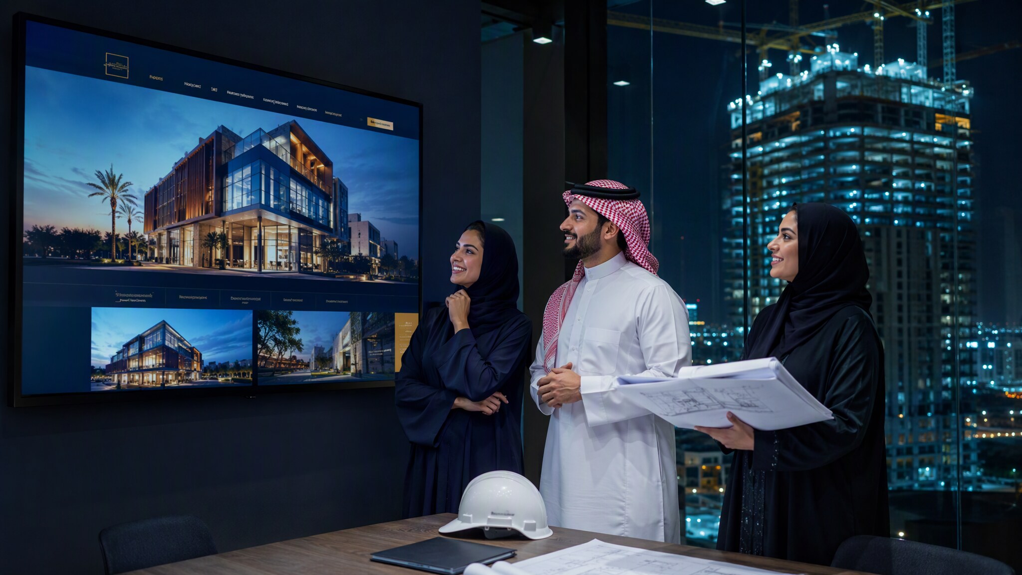 فريق مكتب هندسي يتابع موقعه الإلكتروني
